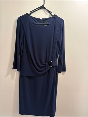 JH Elegant Navy Women’s Dress with Draped Ring Detail